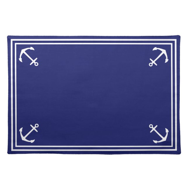 White Anchors on Blue Cloth Placemat (Front)