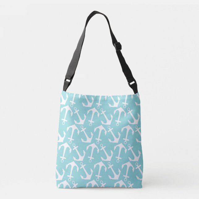 White Anchors on Blue Cross Body Bag (Back)