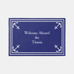 White Anchors on Navy Blue 6x4 or 3x2 Rug