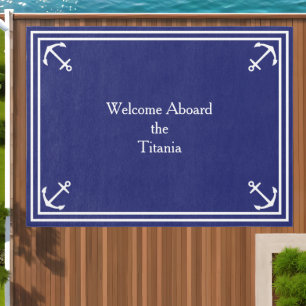 White Anchors on Navy Blue 9x12 Outdoor Rug