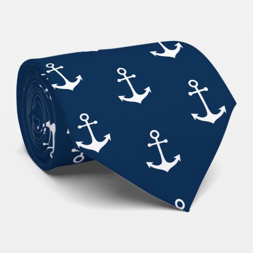 white anchors on navy blue background neck tie