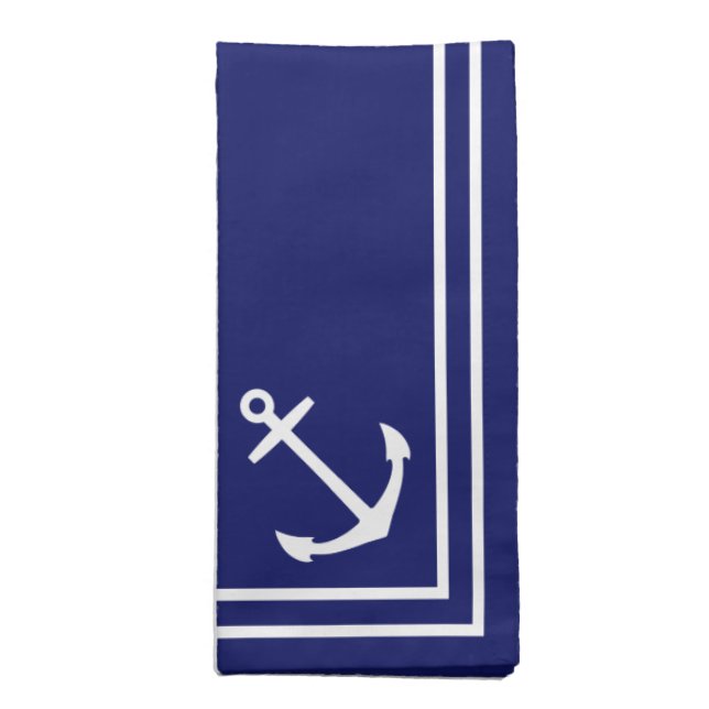 White Anchors on Navy Blue Cloth Napkin (Folded)