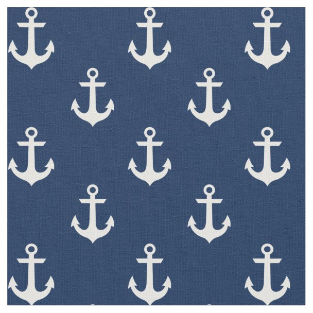 Nautical Navy Blue White Anchors Fabric | Zazzle