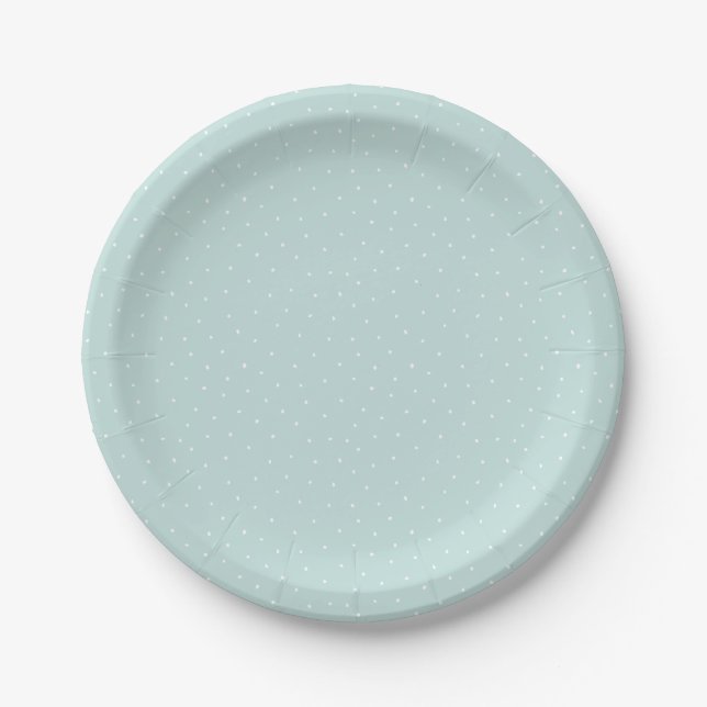 White and Aqua Blue Modern Dots Pattern Paper Plates (Front)