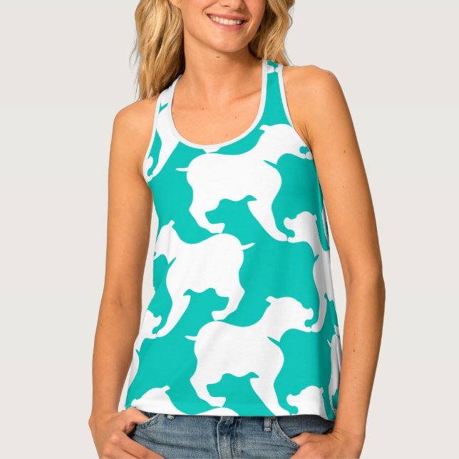 White and aqua color Houndstooth dogs WTT Tank Top (Front)