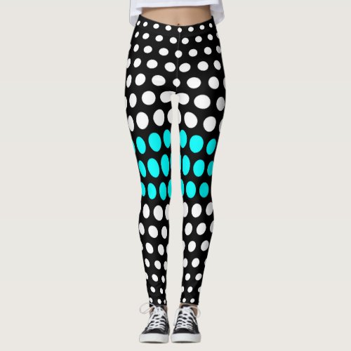 White and Aqua Polka Dot Pattern Leggings