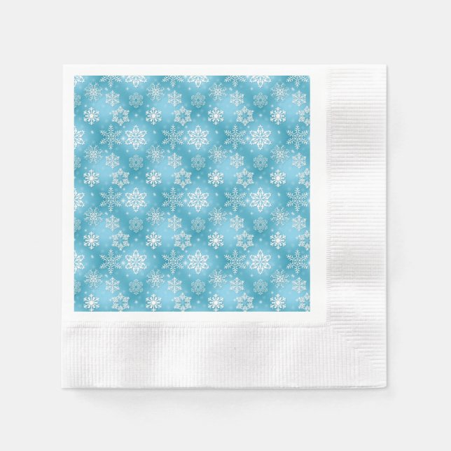 White and aqua snowflake design napkins (Front)