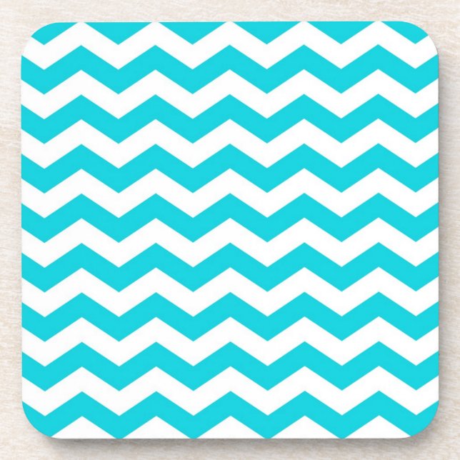 White and Aqua Zig Zag Pattern Drink Coaster (Front)