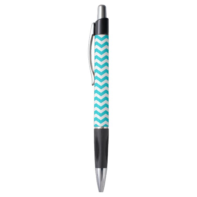 White and Aqua Zig Zag Pattern Pen (Top (Vertical))