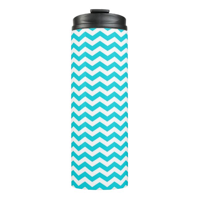 White and Aqua Zig Zag Pattern Thermal Tumbler (Front)