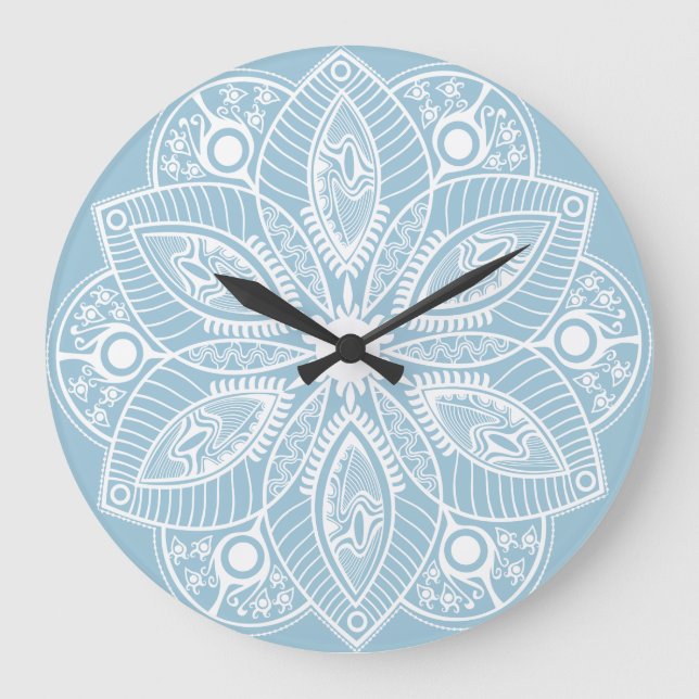 White And Baby Blue Floral Lace Circle Large Clock (Front)