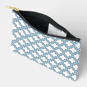 White and Baby Blue Trellis, Lattice, Quatrefoil Accessory Pouch