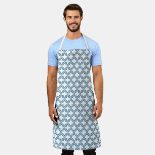 White and Baby Blue Trellis, Lattice, Quatrefoil Apron