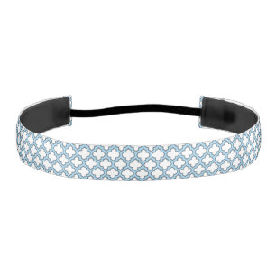 White and Baby Blue Trellis, Lattice, Quatrefoil Athletic Headband