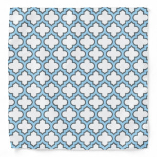 White and Baby Blue Trellis, Lattice, Quatrefoil Bandana