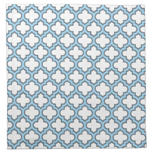 White and Baby Blue Trellis, Lattice, Quatrefoil Cloth Napkin