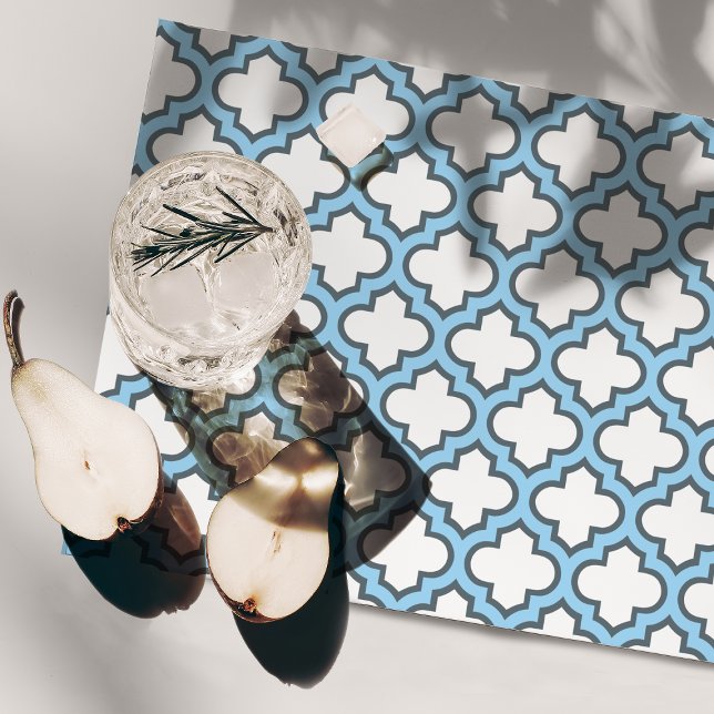 White and Baby Blue Trellis, Lattice, Quatrefoil Cloth Placemat (Creator Uploaded)