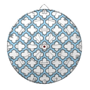 White and Baby Blue Trellis, Lattice, Quatrefoil Dart Board