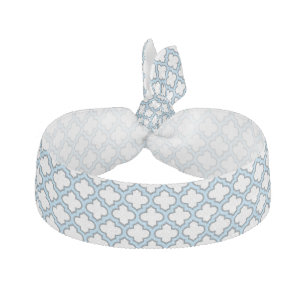 White and Baby Blue Trellis, Lattice, Quatrefoil Elastic Hair Tie