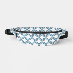 White and Baby Blue Trellis, Lattice, Quatrefoil Fanny Pack