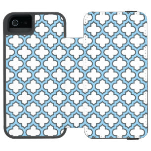 White and Baby Blue Trellis, Lattice, Quatrefoil iPhone SE/5/5s Wallet Case