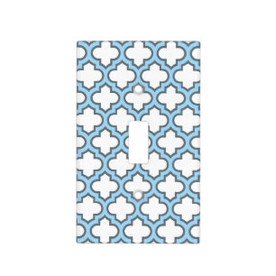 White and Baby Blue Trellis, Lattice, Quatrefoil Light Switch Cover