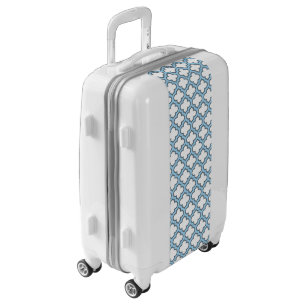 White and Baby Blue Trellis, Lattice, Quatrefoil Luggage