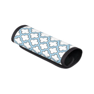 White and Baby Blue Trellis, Lattice, Quatrefoil Luggage Handle Wrap