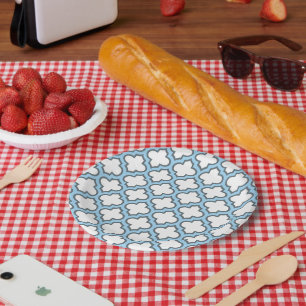 White and Baby Blue Trellis, Lattice, Quatrefoil Paper Plates