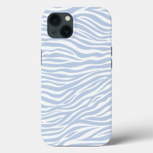 White And Baby Blue Zebra Lines Stripes Pattern iPhone 13 Case