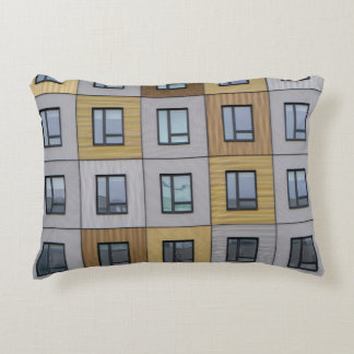 White and beige building windows accent pillow