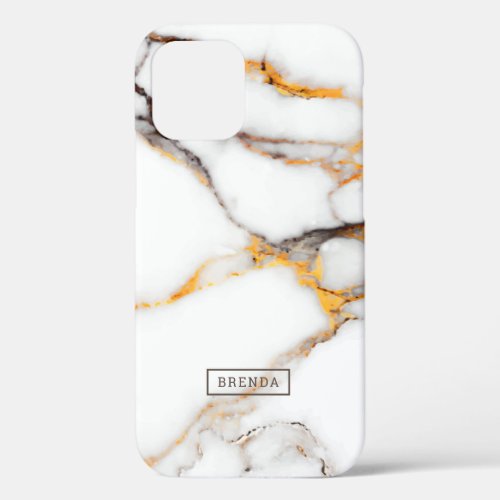 White and beige faux marble texture iPhone 12 case