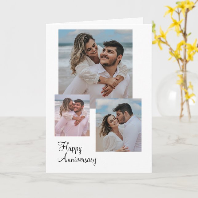 White and Beige Minimalist Anniversary Photo  Card (Yellow Flower)
