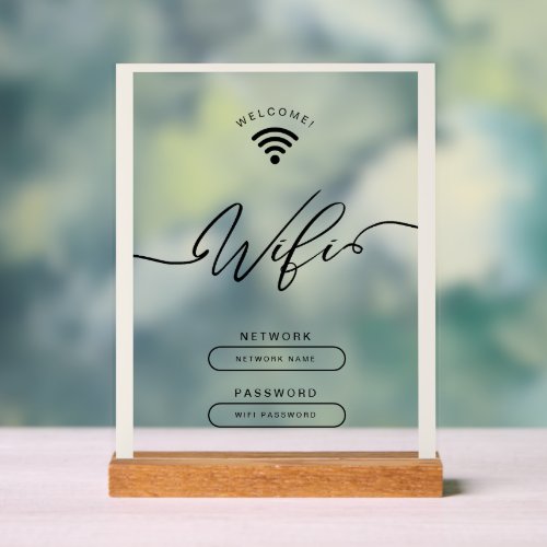 White and Beige Minimalist Simple Wifi Zone Acrylic Sign