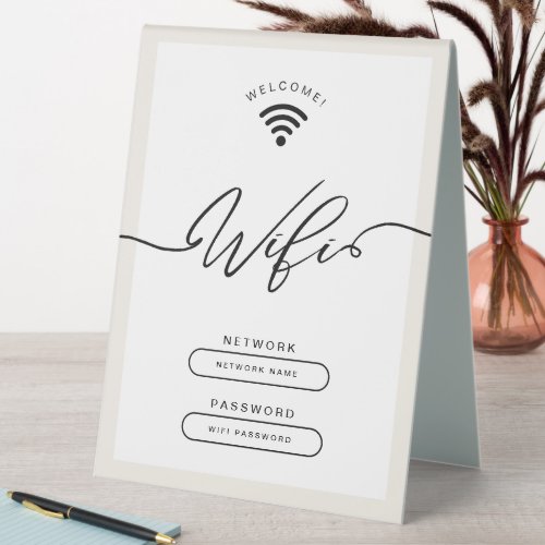 White and Beige Minimalist Simple Wifi Zone Table Tent Sign