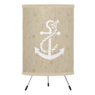 White And Beige Nautical Boat Anchor Tripod Lamp