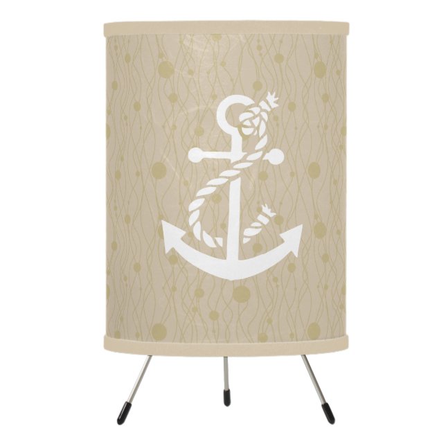 White And Beige Nautical Boat Anchor Tripod Lamp (Front)