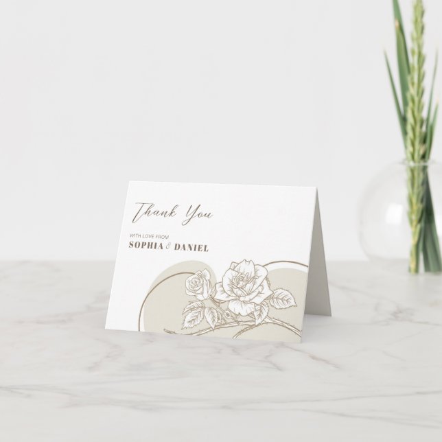 White and Beige Roses  Letterpress Thank You Card (Front)