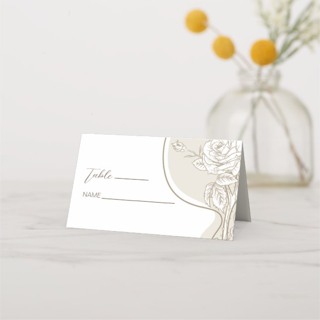 White and Beige Roses  Place Card (Front)