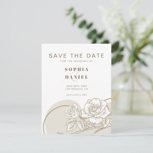 White and Beige Roses  Save The Date (Standing Front)