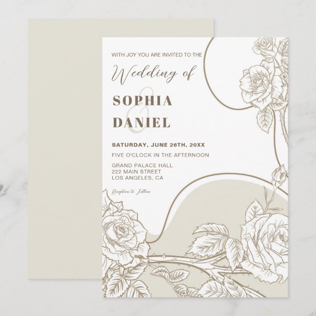 White and Beige Roses Wedding Invitation (Front/Back)