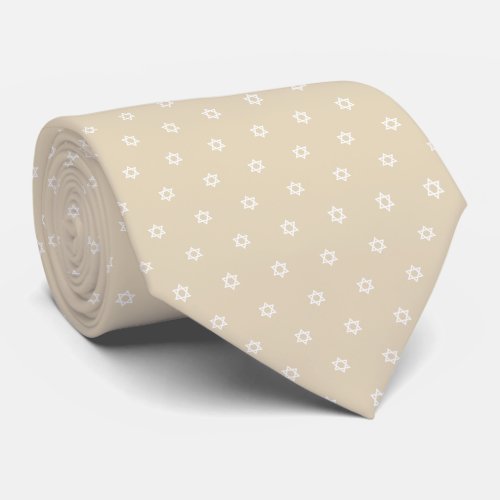 White and Beige Tan Tiny Star Of David Neck Tie