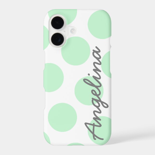 White and Big Pastel Mint Green Polka Dot Pattern iPhone Case (Back)