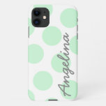 White And Big Pastel Mint Green Polka Dot Pattern Iphone 11 Case at Zazzle