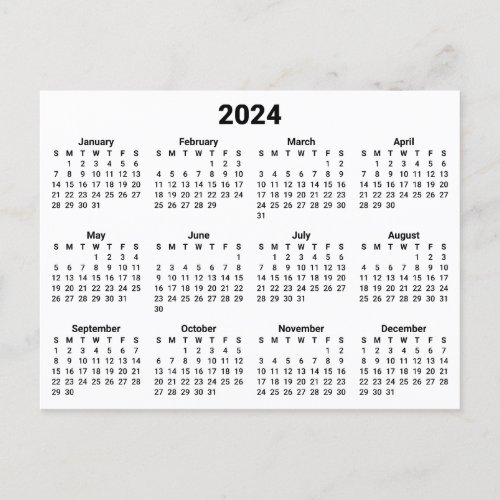 White and Black 2024 Calendar Postcard