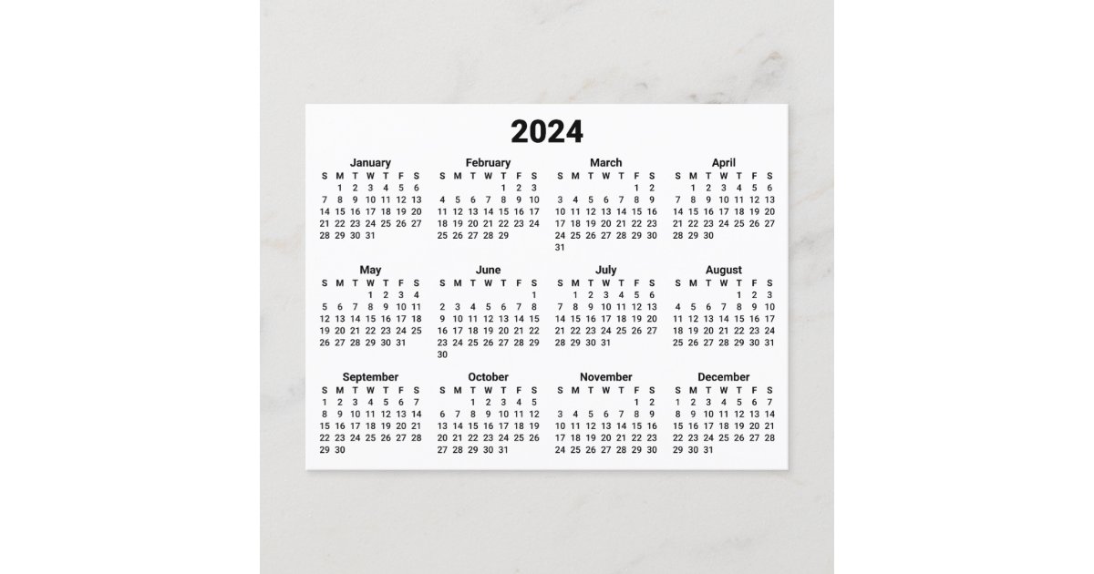 White and Black 2024 Calendar Postcard | Zazzle