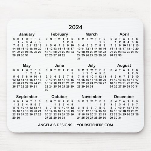 White and Black 2024 Calendar Promotional Mouse Pad