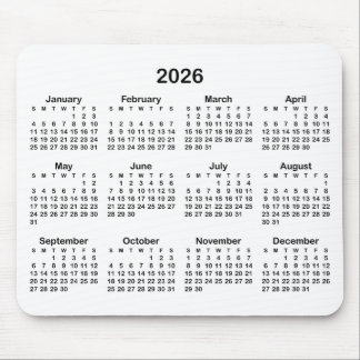 White and Black 2026 Calendar Mouse Pad