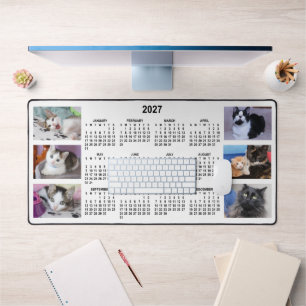 White and Black 2027 Calendar Photo Collage Desk Mat