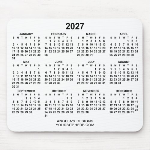 White and Black 2027 Calendar Promotional Mouse Pad